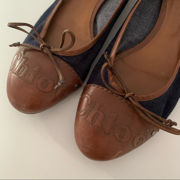 Chloe Denim Leather Flats - Picture 7 of 13